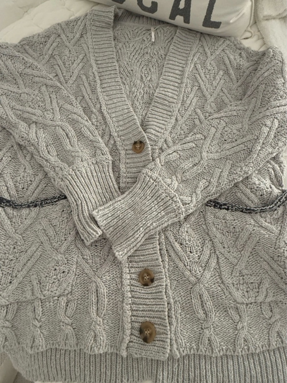 Free People Montana Cable Knit Cardigan Sweater - Light Gray